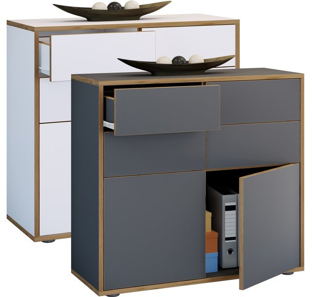 VCM Holz Kommode Salia Sideboard mit Drehtüren und Schubladen für Büro oder Wohnzimmer, H x B x T: 74 x 100 x 32 cm - Bild 1