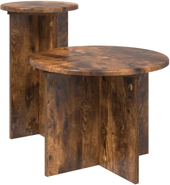 vidaXL Beistelltisch-Set aus Holzwerkstoff in Geräuchert Eiche, 2er-Set, rund und minimalistisch - Bild 1