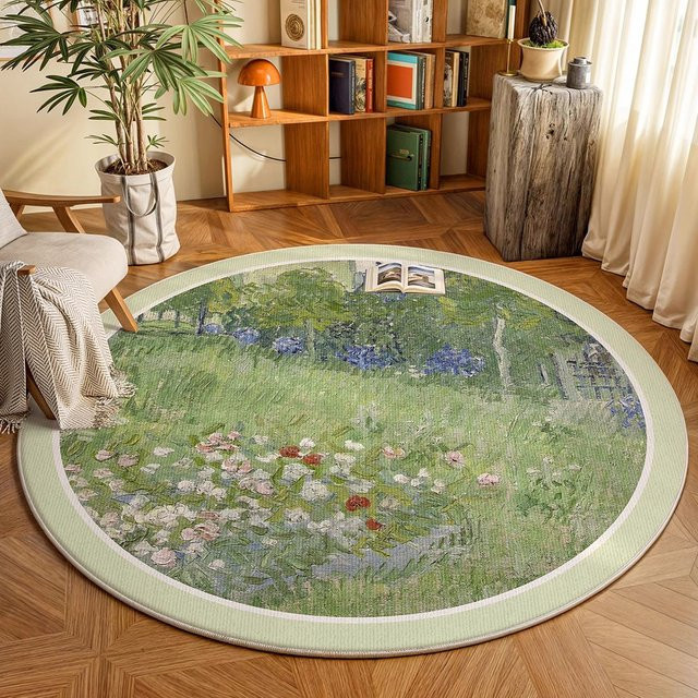 Runder Teppich von facaishu mit floralem Retro-Design in Multicolour, rutschfest, Durchmesser: 80 cm - Bild 1