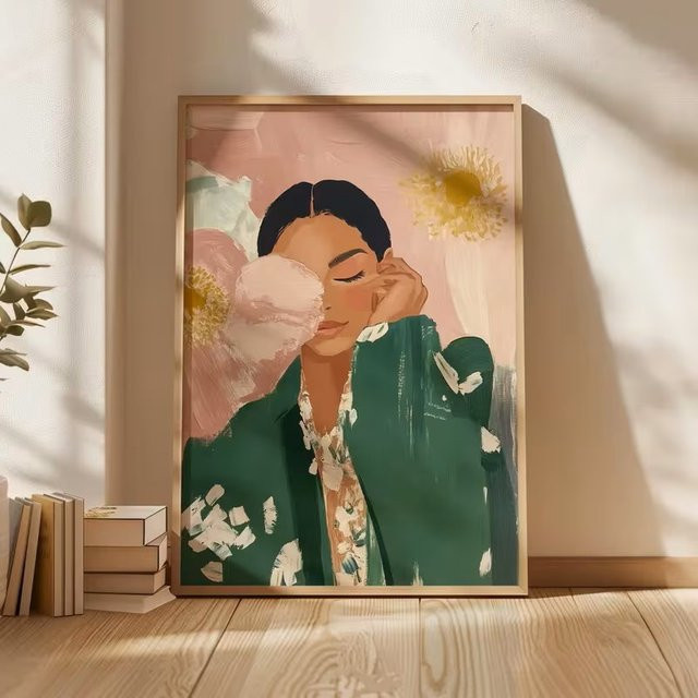CPWAD Leinwand Wandkunst Modernes Florales Weibliches Porträt in Mehrfarbig als Ästhetisches Poster für Wohnzimmer und Schlafzimmer - Bild 1