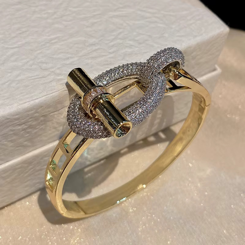 LISHAYUNXI Armreif, 18 K vergoldetes Messing, Gold, Zirkonia, Damen - Bild 3