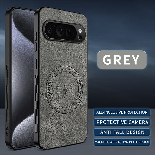 Magnetische Lederhülle für Google Pixel 9 10 Pro XL 8 Pro 7 Pro 6 Pro MagSafe kompatibel in Grau - Bild 1