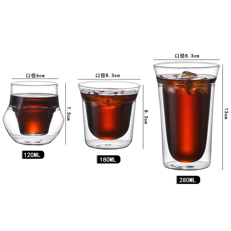 YWDL 2-teiliges Set doppelwandige Glasbecher in Transparent, Espresso-Kaffeetassen und Brandy-Wein-Schnapsgläser mit 120 ml, 180 ml und 280 ml - Bild 3