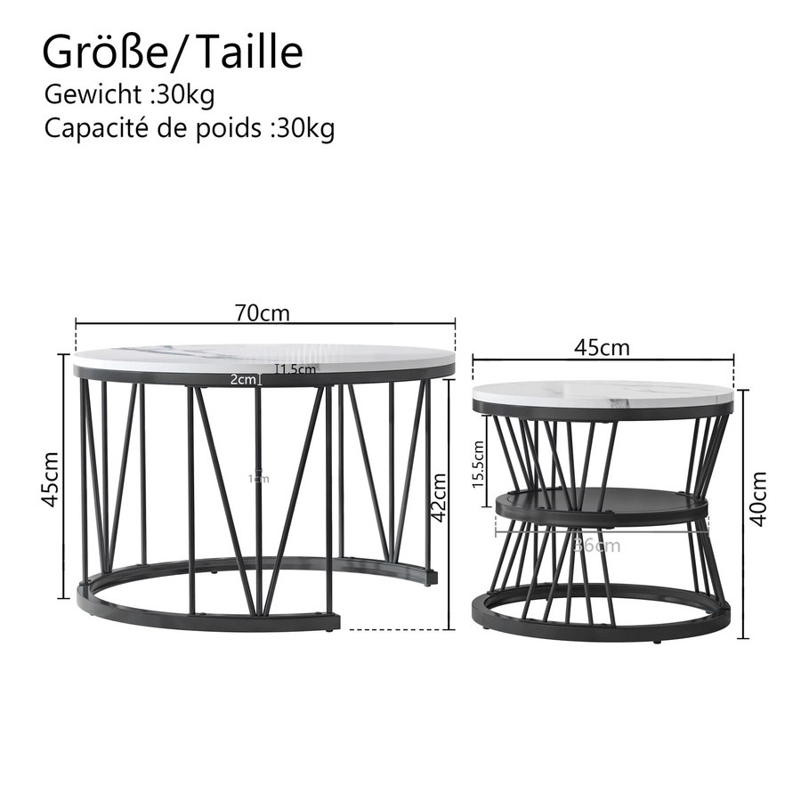 Anajqaqia 2-teiliges Couchtisch-Set mit rundem Couchtisch und Beistelltisch in Nesting-Optik, goldener Metallrahmen und offener Ablage für dein Wohnzimmer - Bild 5