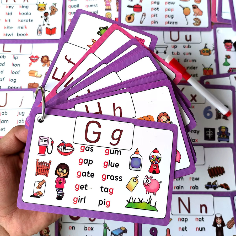 Interaktive Phonics Alphabet Wortkarteikarten für Kinder, englische Lernwerkzeuge mit Schreibübungen, mehrfarbig - Bild 2