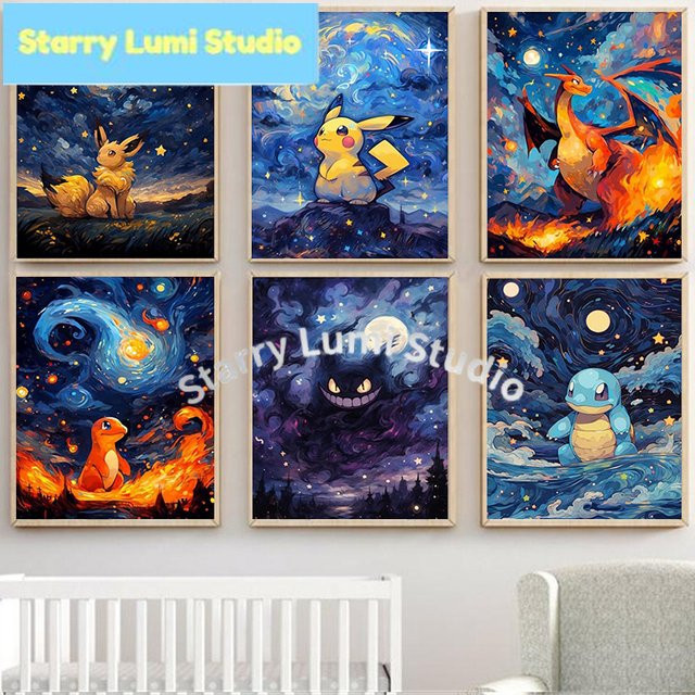 KAYOU Pokemon Anime Diamond Painting Poster mit Charizard, Pikachu, Gengar, Eevee und Squirtle, Wandbild aus Papier, Mehrfarbig, Breite: 30 cm, Höhe: 20 cm - Bild 1