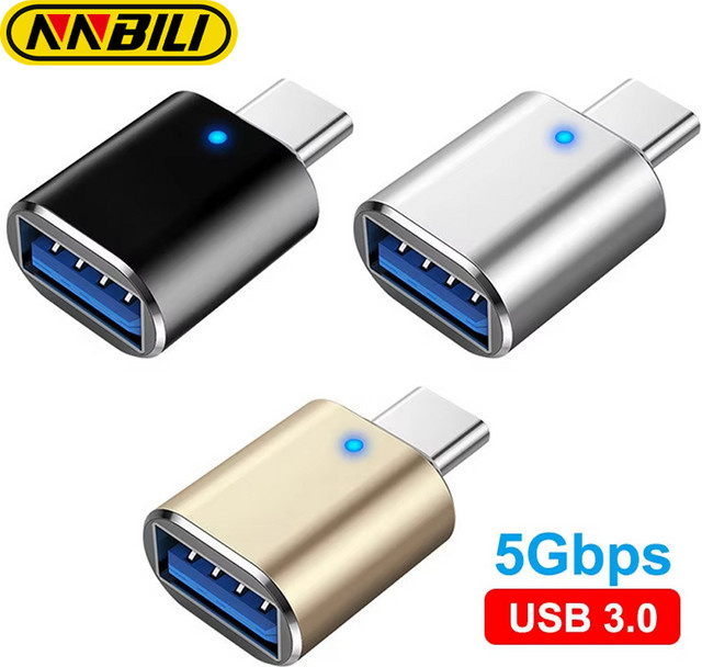NNBILI USB 3.0 auf Typ-C Adapter mit LED OTG Funktion, USB-A auf USB-C Converter in Silber für Huawei, Samsung und Xiaomi - Bild 1