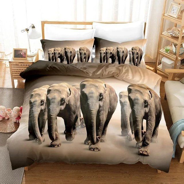 Bettwäsche Set mit 3D Elefant Design aus weicher Mikrofaser in Schwarz und Braun, bestehend aus Bettbezug und Kissenbezügen, B/H: 70 x 133 cm - Bild 1