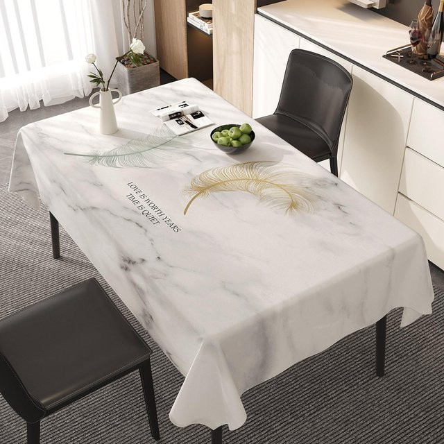 JMG Household Supplies Tischdecke im nordischen Stil mit Marmormuster, wasserabweisend und hitzebeständig, Farbe: Weiß, B/L: 120 x 160 cm - Bild 1