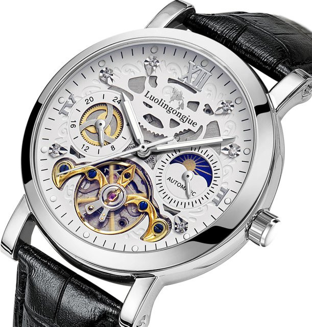 LUOLINGONGJUE Armbanduhr Automatik, Edelstahl, Leder, Herren - Bild 1