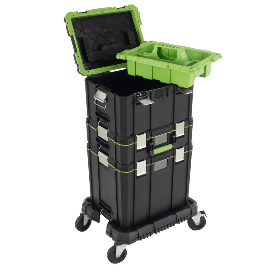 TRUTZHOLM Profi Stapelboxen Set mit 3 Boxen und Rollbrett in Schwarz, B/T/H: 53 x 43 x 96 cm, 53 x 43 x 8 cm - Bild 2