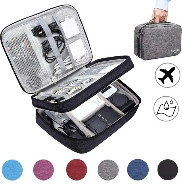 KAFNHCKA Multifunktionaler wasserdichter elektronischer Organizer in Schwarz mit USB-C Anschluss und großer Kapazität für Reise-Aufbewahrung - Bild 1