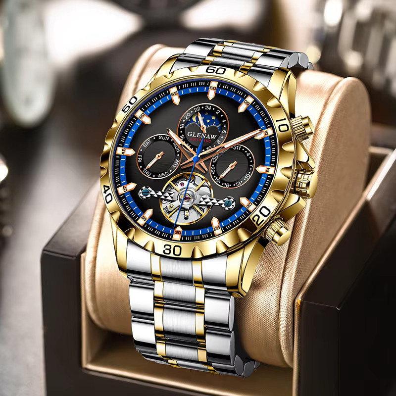 GLENAW Armbanduhr mechanisch, Edelstahl, Schwarz, Herren - Bild 4