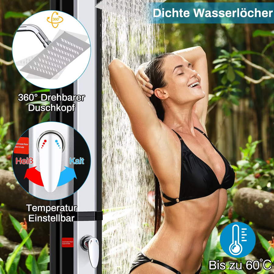 HWC Solar Dusche mit Solarpanel für Garten, Strand und Pool, wasserdicht, Schwarz - Bild 4