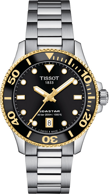 Tissot Armbanduhr Seastar 1000, Quarz, Edelstahl, Schwarz, 36 mm, Damen - Bild 1