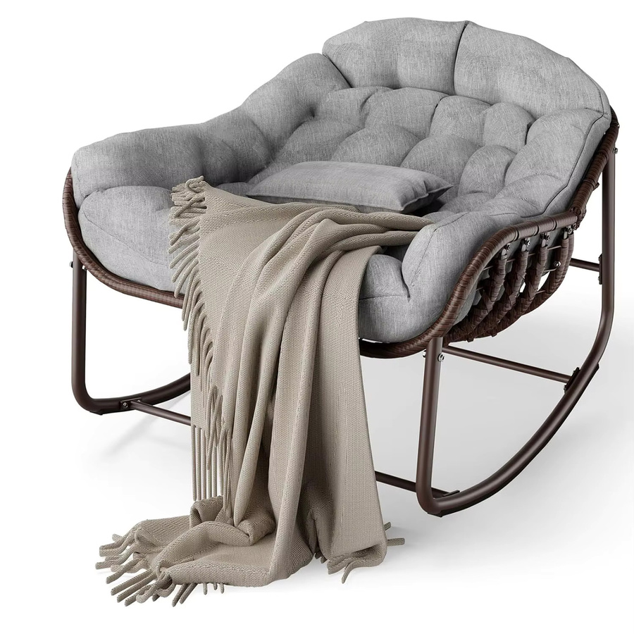 HiMISS Übergroßer Papasan Egg Schaukelstuhl aus Rattan mit Metallrahmen und Kissen in Grau - Bild 7