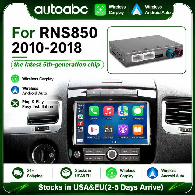 AUTOABC Kabelloses CarPlay Interface für VW Touareg RNS850 mit Android Auto, WiFi, Bluetooth 5.0, Mirrorlink und GPS Nachrüstkit - Bild 1