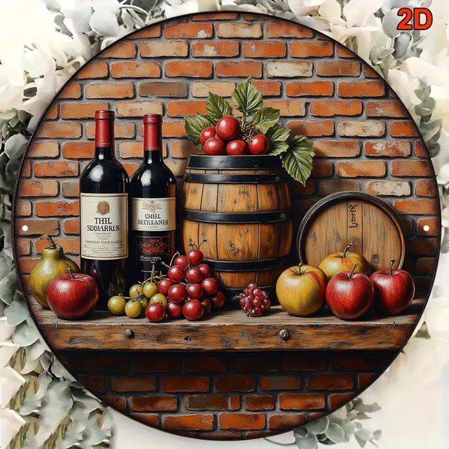 Potdemiel Vintage Wandkunst aus Metall mit Wein und Obst Stillleben in Mehrfarbig, Durchmesser: 20 cm - Bild 1