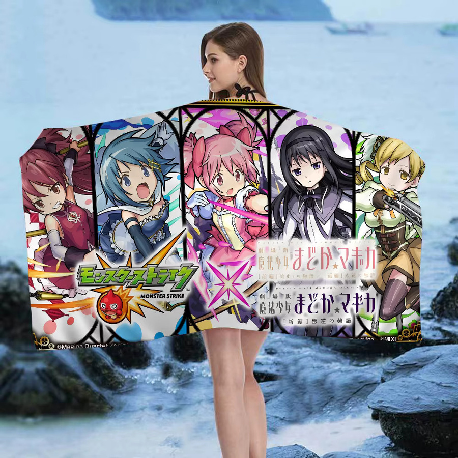 Saugfähiges Anime Puella Magi Madoka Magica Strandtuch für Kinder aus Mikrofaser und Baumwolle, Mehrfarbig - Bild 3