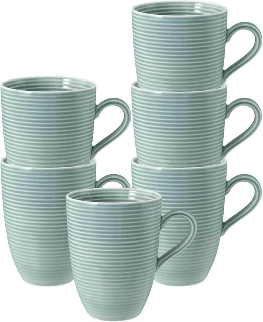 Seltmann Weiden Kaffeebecher Beat Color Glaze Grün Gestreift 6er Set 350 ml pro Becher - Bild 1