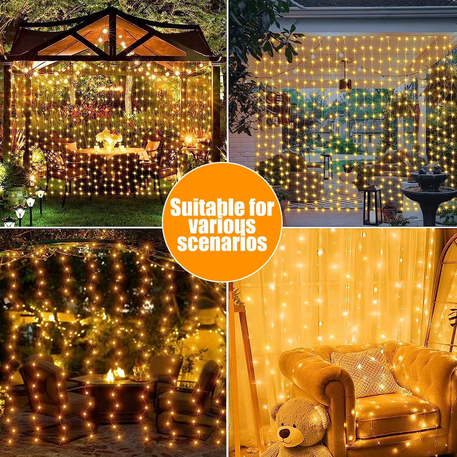 OKAL RED EAST Solar-Vorhang-Lichterkette mit 300 warmweißen LEDs für Garten, Balkon und Terrasse, B/H: 3 x 3 m - Bild 4