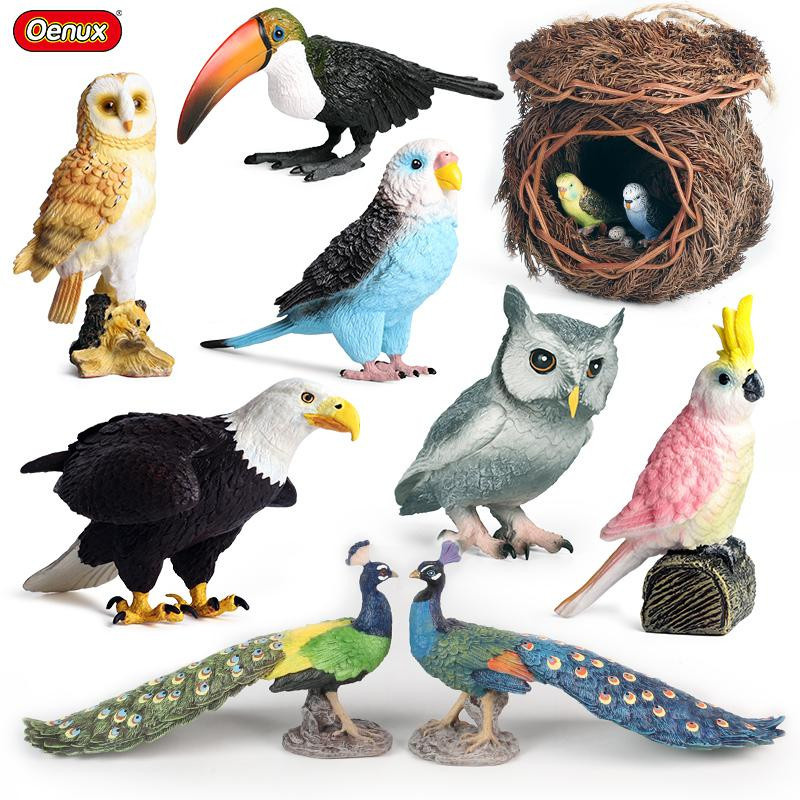 Oenux Vogelnester Tiere Pfau Papagei Trogon Nashornvogel Eule Actionfiguren PVC ab 3 Jahren - Bild 2