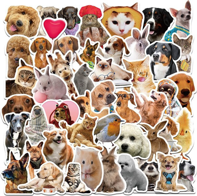 52 Stück lustige Tier-Aufkleber mit Katzen und Hunden im Doodle-Design von AnimeWorlds Store, Mehrfarbig - Bild 1