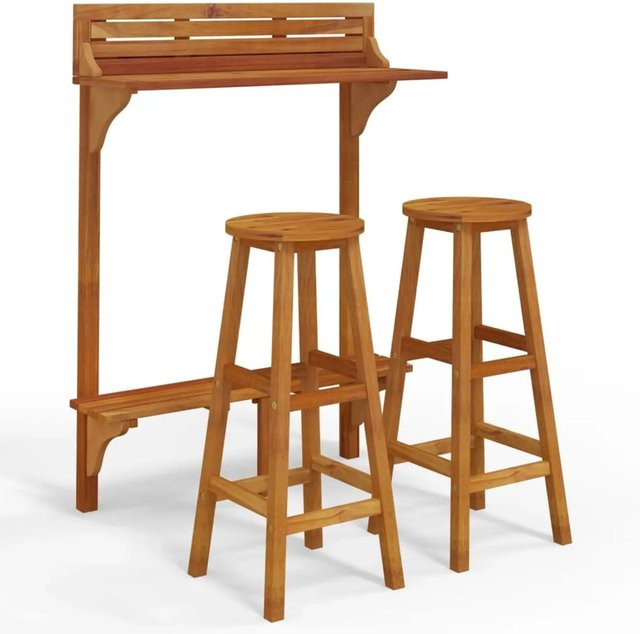 vidaXL 3-tlg Balkonbar-Set aus Massivholz Akazie in Braun - Bild 1