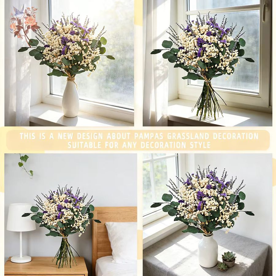 YN HI FLOWER getrockneter Blumenstrauß mit Gypsophila, Lavendel und Eukalyptus für Hochzeit und Home Decor - Bild 5