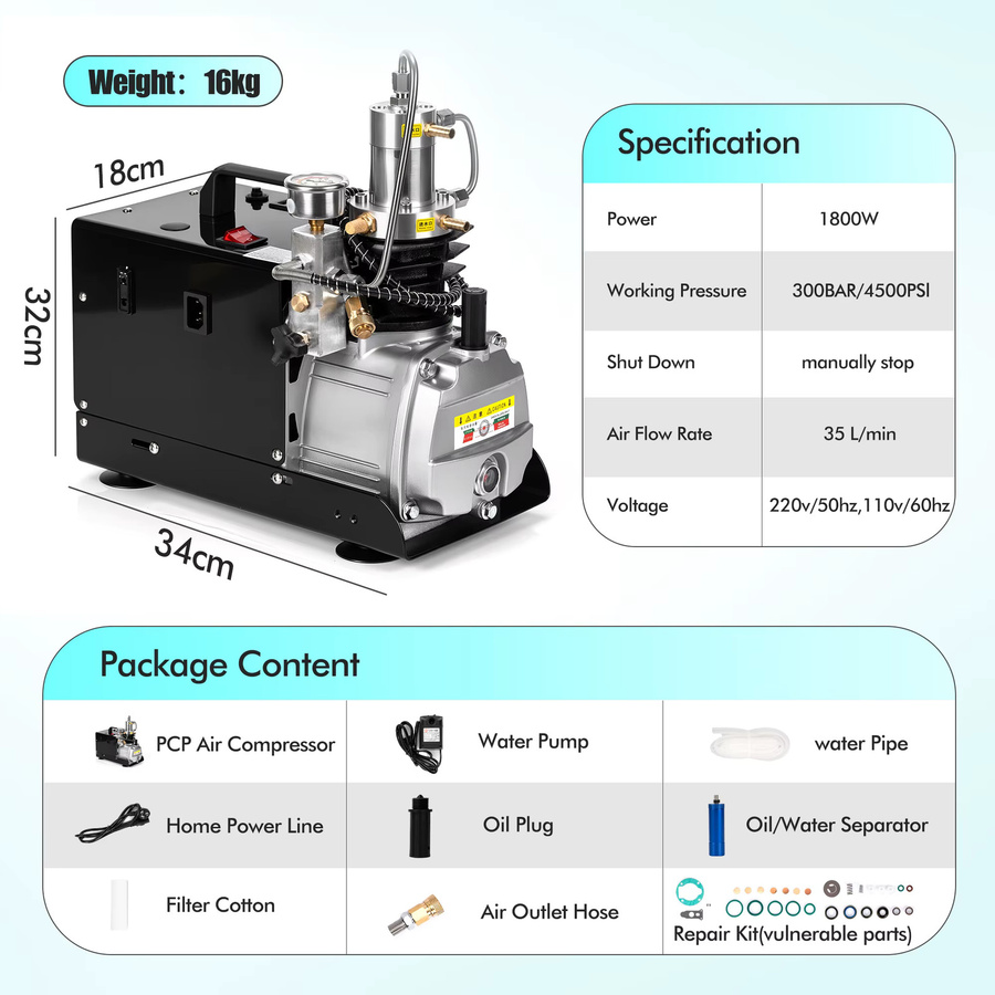 TUXING Elektrischer PCP Hochdruck-Kompressor 300 Bar 4500 Psi für Tauchtanks und PCP Gewehre 220V TXES021 - Bild 6