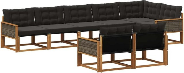 vidaXL Outdoor-Sofagarnitur L-Form aus Akazienholz mit Textilene und 8 Kissen in Braun und Schwarz - Bild 1