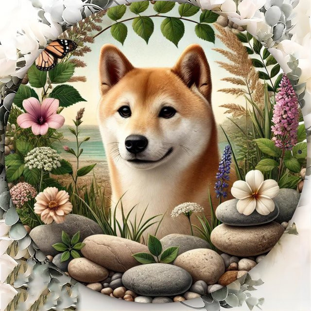 Potdemiel Shiba Inu Runde Metall-Wandkunst Dekorative Eisenschild Illustration Multicolour Durchmesser: 20 cm - Bild 1