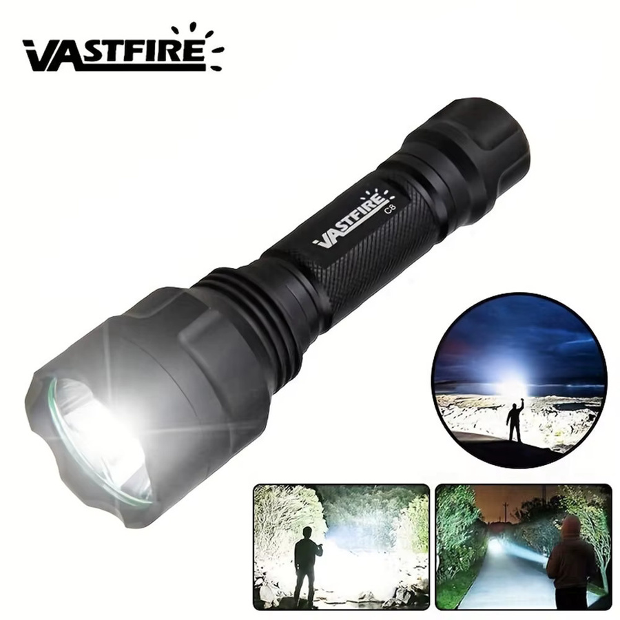 VASTFIRE Taktische LED Taschenlampe Schwarz mit 2500 Lumen, Wasserdicht, inklusive 18650 Akku und USB Ladegerät - Bild 3