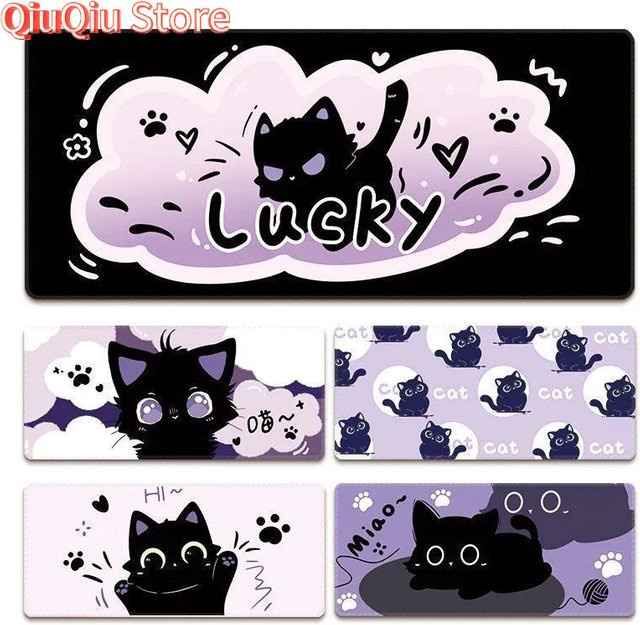 Potdemiel Mauspad mit süßem schwarzem Katzen-Cartoon-Design in Schwarz - Bild 1
