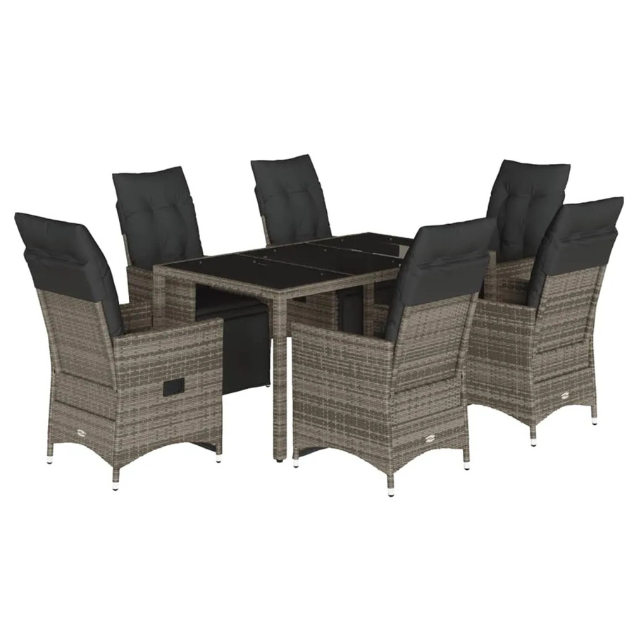 vidaXL 7-tlg Garten-Bistro-Set aus grauem PE-Rattan mit Kissen und Hartglas-Tischplatte - Bild 2