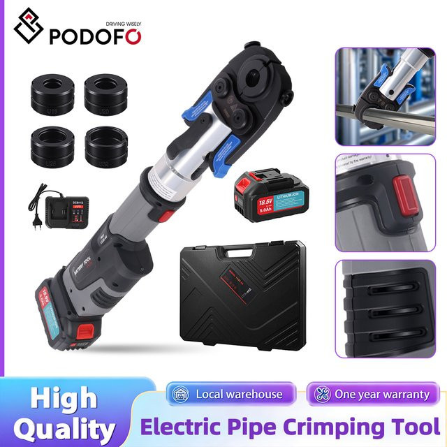 Elektrisches Rohrpresswerkzeug-Set mit 4 Pro-Press-Pressbacken für Kupfer- und Edelstahlrohre, inklusive 2 Akkus à 5 Ah und Ladegerät, Farbe: Schwarz - Bild 1