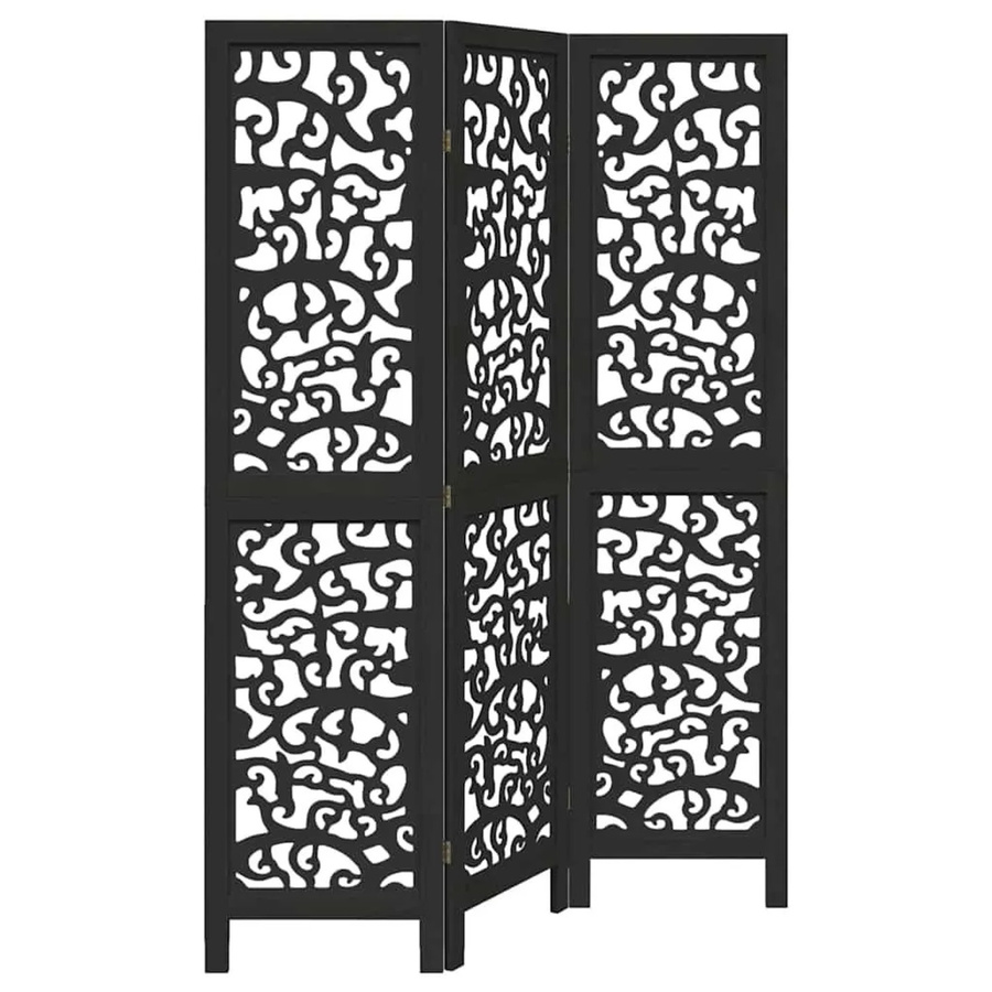 vidaXL 3-teiliger Paravent aus Paulownia-Massivholz in Schwarz mit filigranem Muster, H x B x T: 160 x 105 x 3 cm - Bild 2