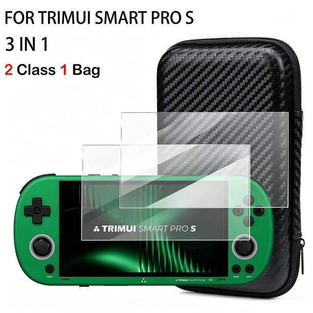 TRIMUI Smart Pro S EVA Hartschalen-Tragetasche mit gehärtetem Glas-Display und Spiele-Aufbewahrungstasche in Schwarz - Bild 1