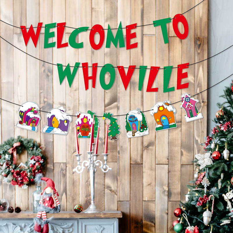 Weihnachtsbanner Who Ville in Rot und Grün aus Papier als hängende Dekoration - Bild 4