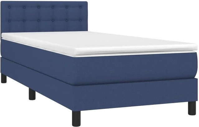 vidaXL Boxspringbett mit Matratze in Blau und Weiß, Hybrid-Bett mit LED-Unterbettbeleuchtung und USB-Ladeport, B/T/H: 90 x 200 x 78 cm - Bild 1