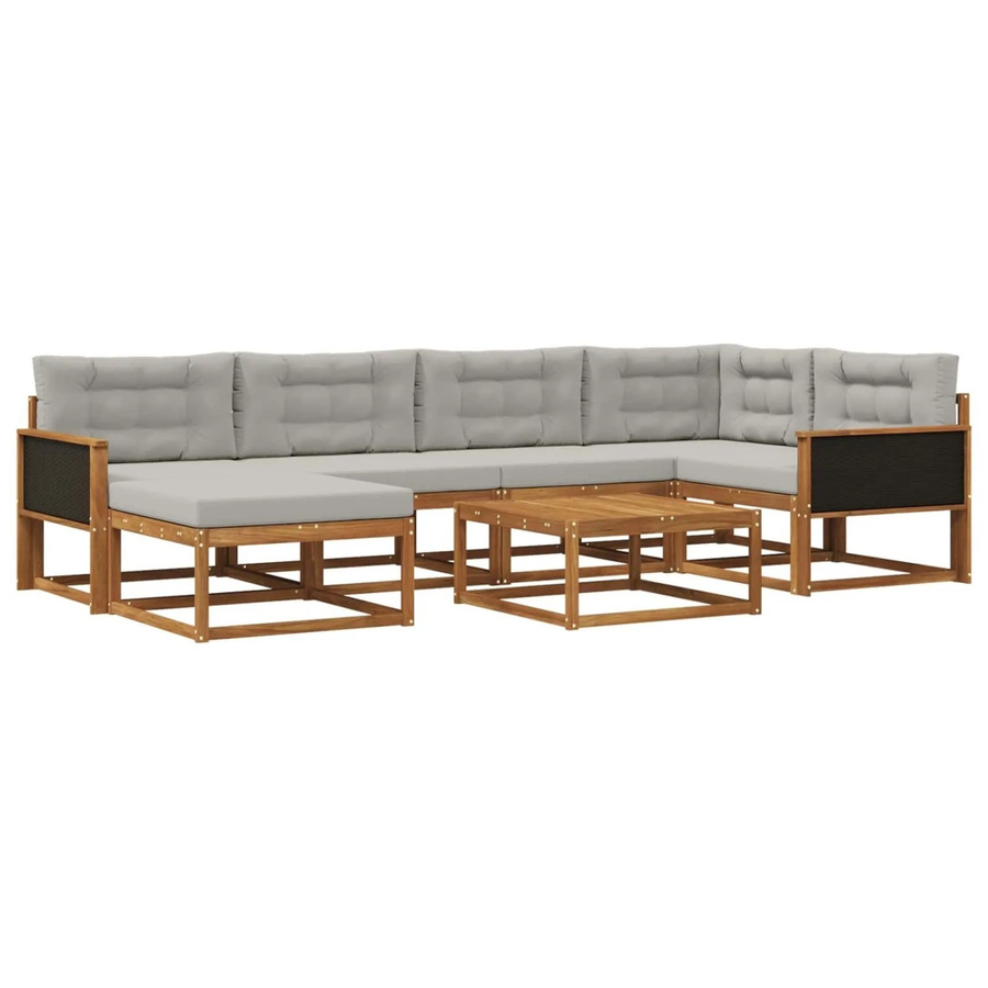 vidaXL Outdoor-Sofagarnitur L-Form aus massivem Akazienholz mit 7 Kissen in Natur und Hellgrau - Bild 2