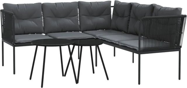 vidaXL Garten-Sofagarnitur Modell 3 in L-Form aus Stahl und Textilene mit Kissen in Schwarz und Anthrazit - Bild 1