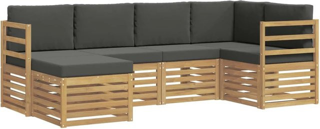 vidaXL Outdoor-Sofagarnitur 6-teilig in L-Form aus Akazienholz mit Polstern in Weiß und Anthrazit - Bild 1