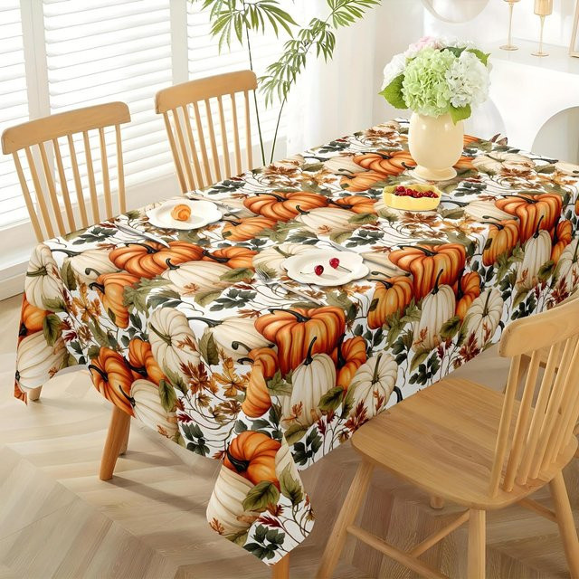 JINGYUE Pet Rechteckige Tischdecke mit Kürbis-Motiv für Erntedankfest und Herbstdeko, Wasserdicht und Waschbar, B/T: 100 x 160 cm, Mehrfarbig - Bild 1
