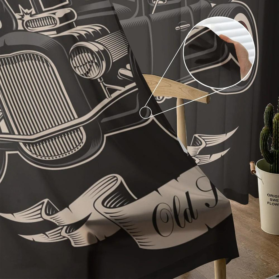Yiran Furniture Retro Tüllvorhang Autoflügel-Symbol mit Grafik, transparenter Voile-Vorhang für Wohnzimmer und Schlafzimmer, Breite: 135 cm, Höhe: 115 cm - Bild 2