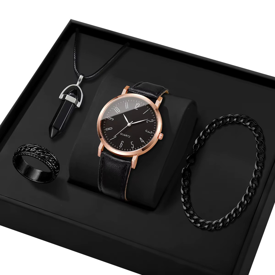 Armbanduhr Quarz, Leder, Schwarz, Herren, Arabisches Zifferblatt - Bild 3
