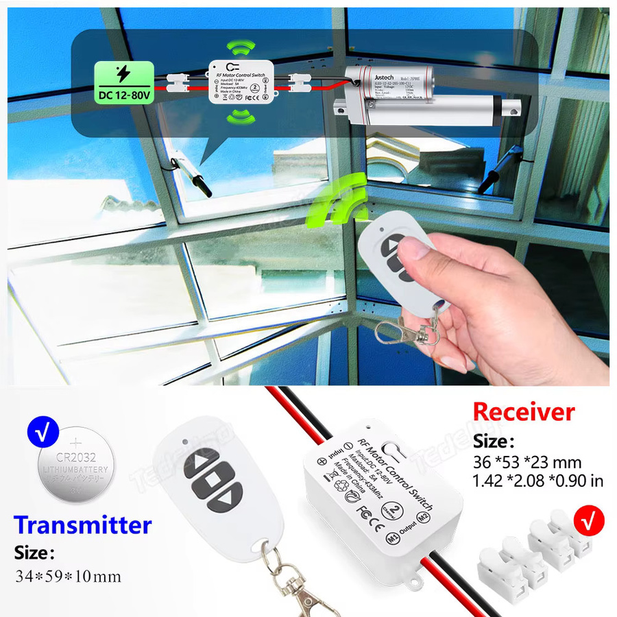 Tedeligo Wireless DC Motor Fernbedienung Schalter 433 MHz mit Sender und Empfänger für Garagentore und Vorhänge, Farbe: Weiß - Bild 3