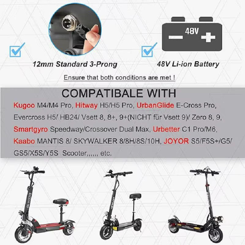 GX16 3-Pin Li-Ionen-Akkuladegerät 54,6V 67,2V 2A AC-Netzteil für ZERO 10X VSETT 10+ Kaabo Scooter in Schwarz - Bild 5