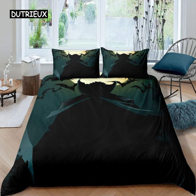 Halloween Bettwäscheset mit Vampir und Fledermäusen aus Polyester, Farbe: Schwarz, B/H: 135 x 200 cm - Bild 1
