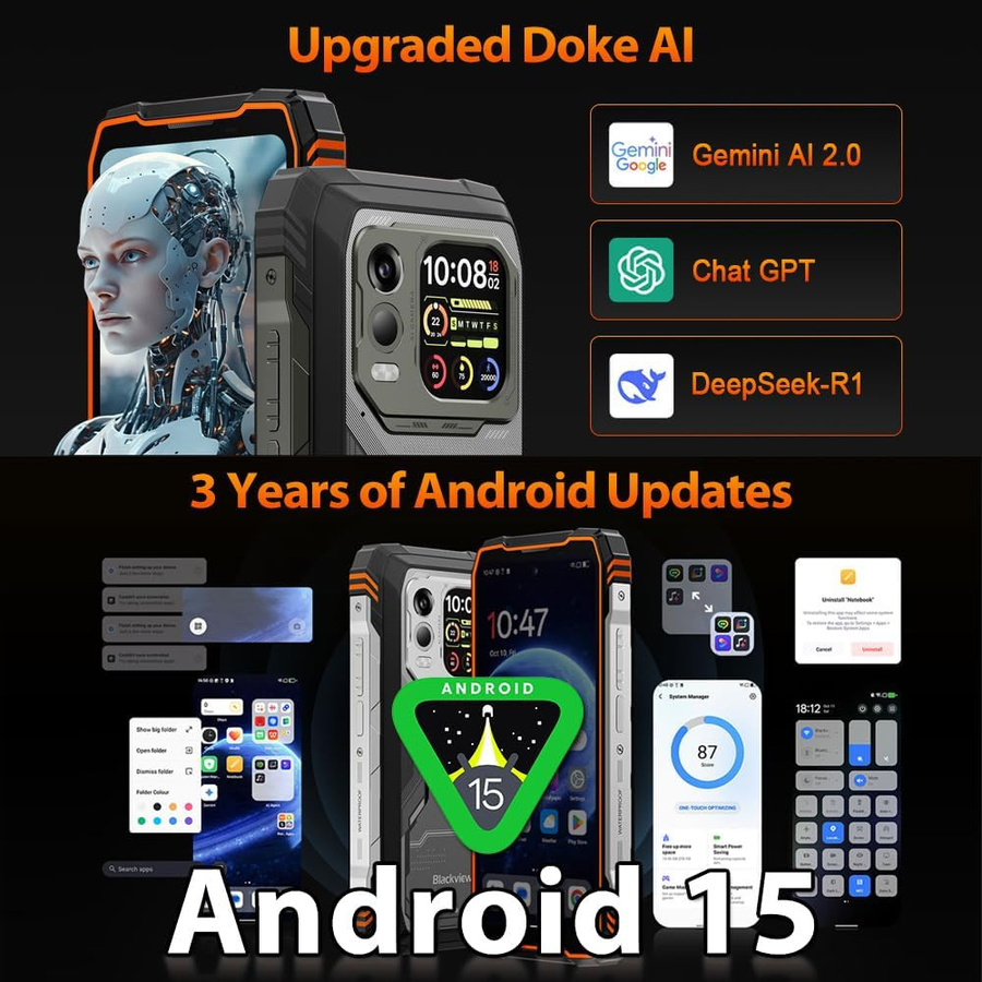 Blackview Xplore 1 Pro 5G Smartphone mit 512 GB Speicher, 48 GB RAM, 20000mAh Akku, 6.78 Zoll Display und 64MP Kamera in Orange mit Android 15 - Bild 4